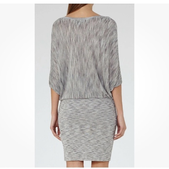 Reiss Sabra SPACEDYE Knitted Blouson GREY BLUE 3/4 batwing Sleeve Dress Size 6 - Picture 5 of 14